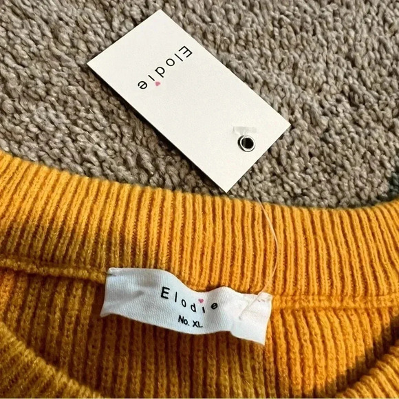 Elodie women’s mustard yellow knit sweater long sleeve crew neck size xl new - Picture 9 of 11